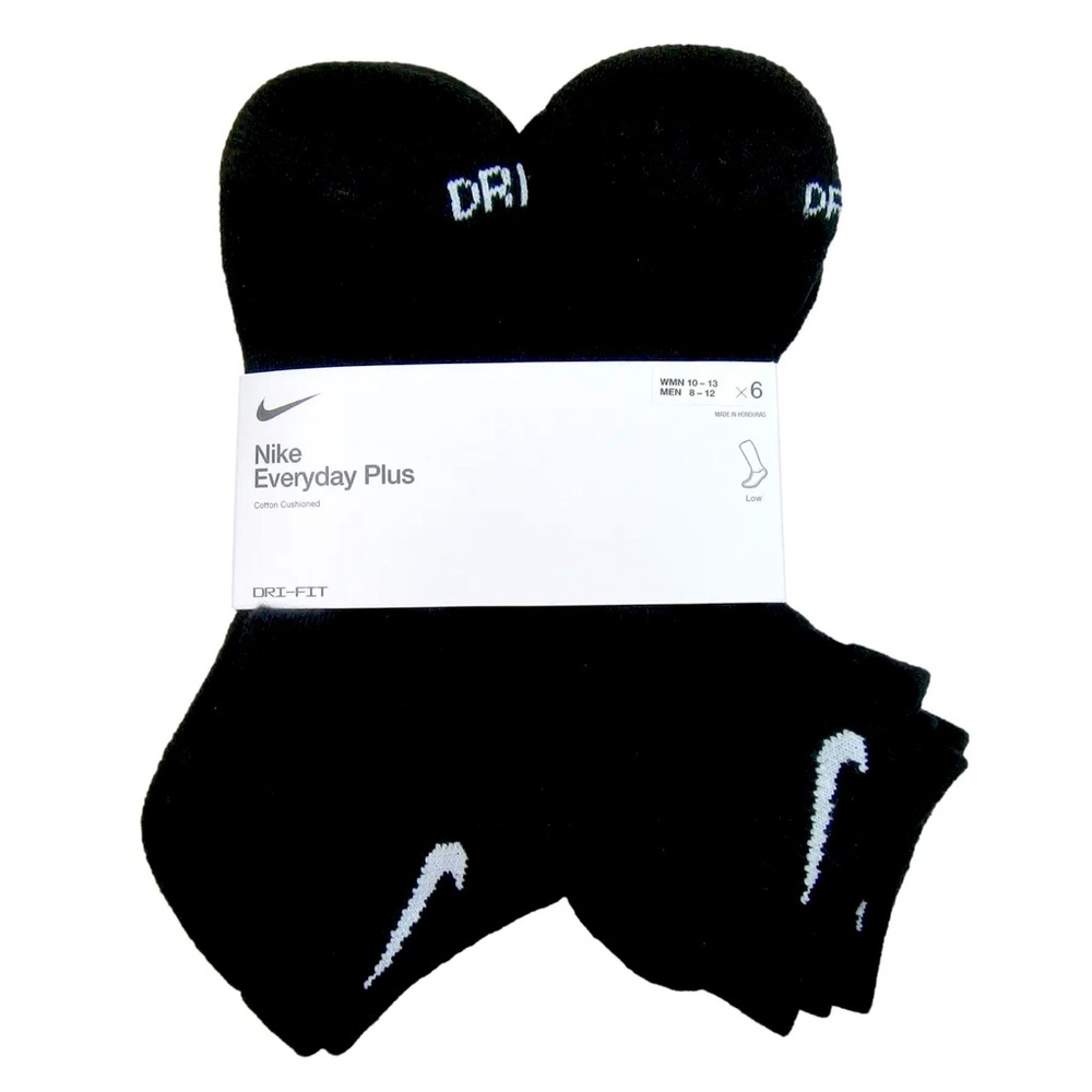 Nike dri-fit everyday plus cotton cushioned low cut socks black 6-pack white